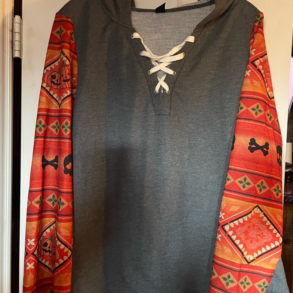 Gray and Orange Women's Crew Neck Sweater